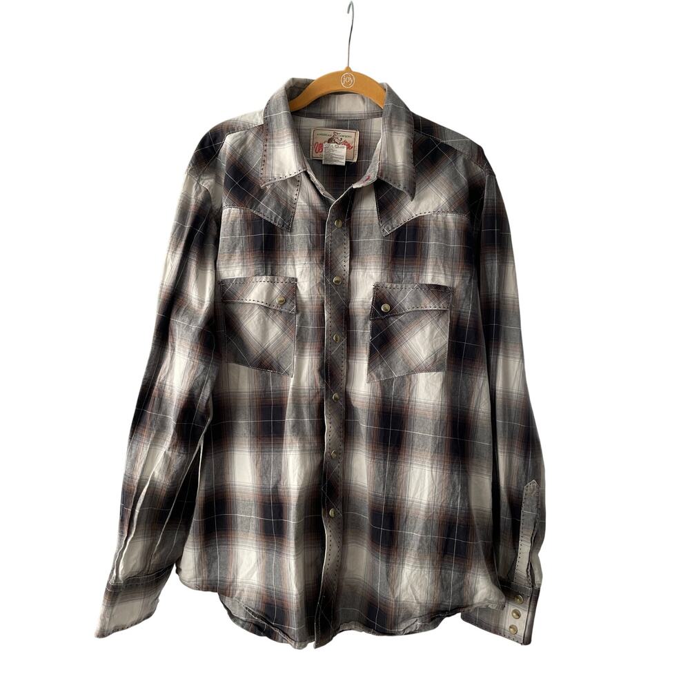 Wrangler American Cowboy Plaid Size Large Men's Snaps Button Up Shirt